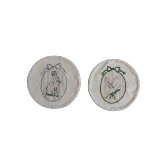 Hello Honey® 16" Embroidered Rabbit & Dove Round Cotton Velvet Pillow Set